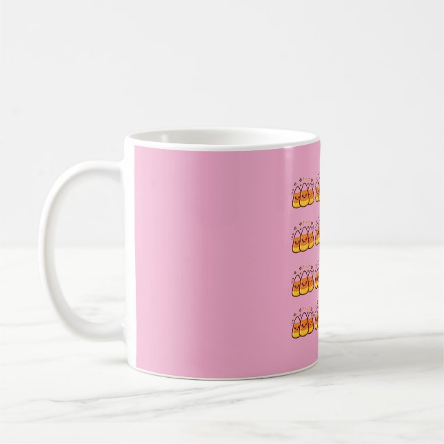 Kawaii Candy Corn Halloween Pattern Sticker Coffee Mug (Left)