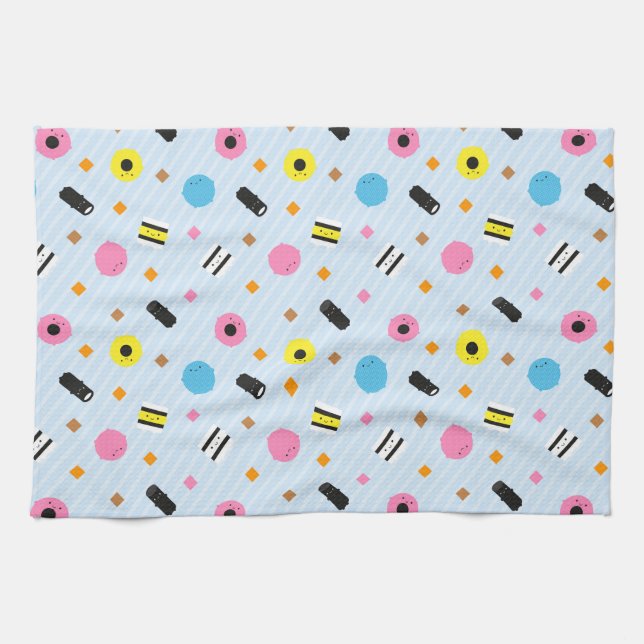 Kawaii Candy Liquorice Allsorts Tea Towel (Horizontal)