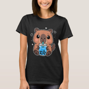 Kawaii Capybara Boba Drink Japanese Cute Anime Cap T-Shirt