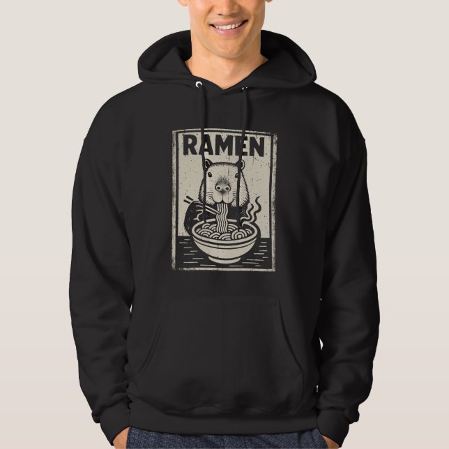 Kawaii Capybara Eating Ramen Japanese Noodles Anim Hoodie (Front)