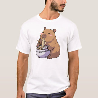 Kawaii Capybara Eating Ramen Noodles Anime Art T-Shirt