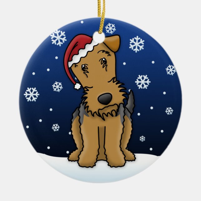 Kawaii Cartoon Airedale Terrier Christmas Ornament (Front)