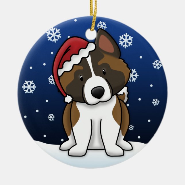 Kawaii Cartoon Akita Christmas Ornament (Front)