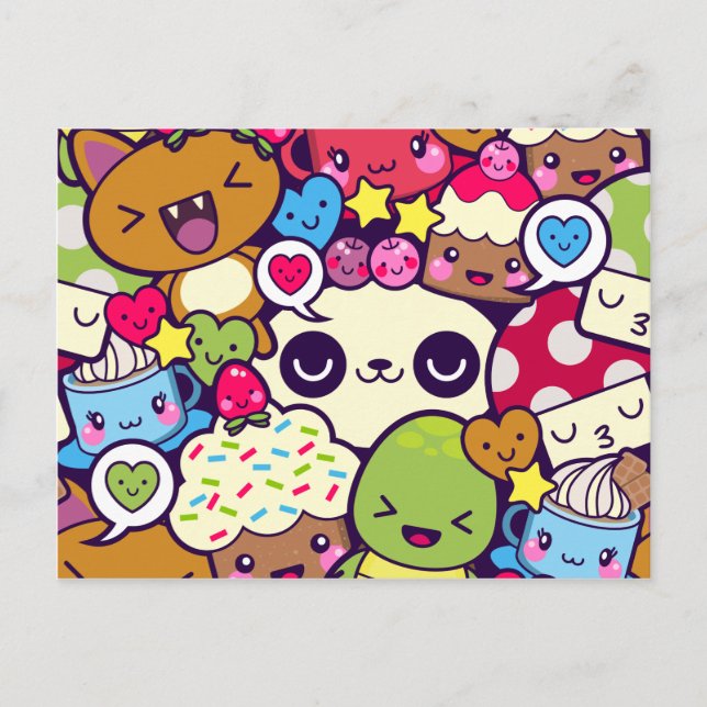 Kawaii Cartoon Animal Food Party Invitation Postcard (Front)
