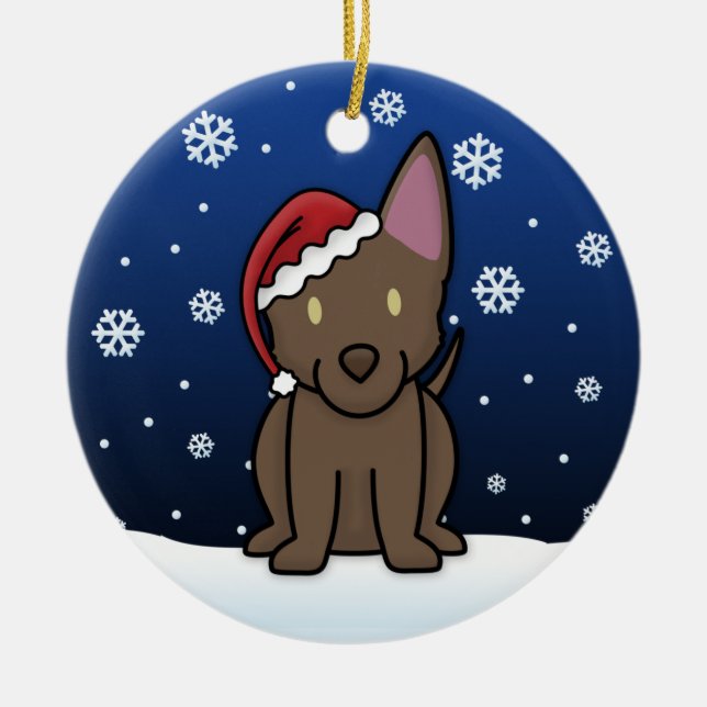 Kawaii Cartoon Australian Kelpie Christmas Ceramic Tree Decoration (Front)