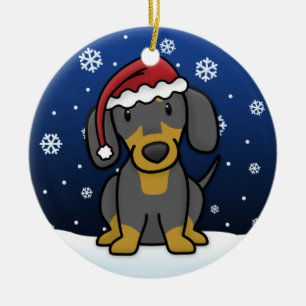 Kawaii Cartoon Black Tan Dachshund Christmas Ceramic Tree Decoration