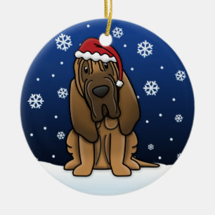 Kawaii Cartoon Bloodhound Christmas Ceramic Tree Decoration