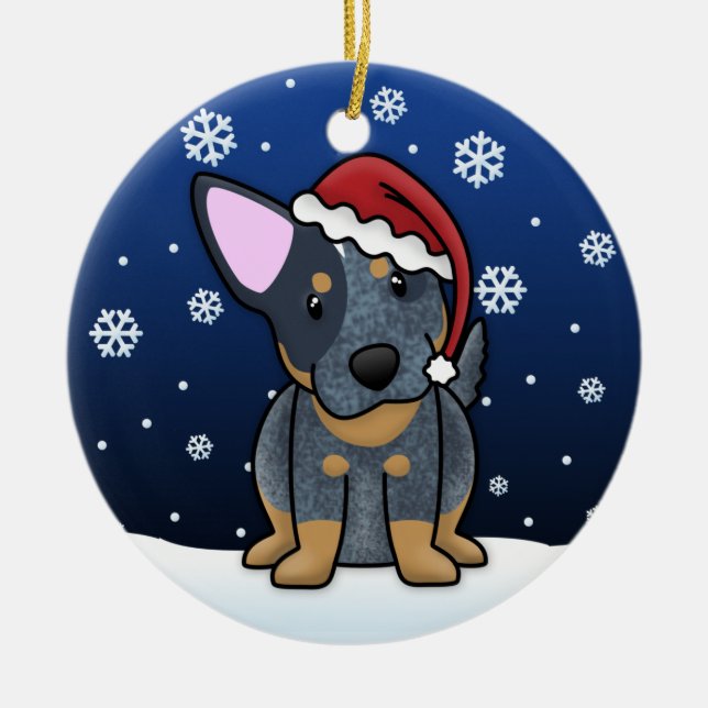 Kawaii Cartoon Blue Heeler Christmas Ornament (Front)