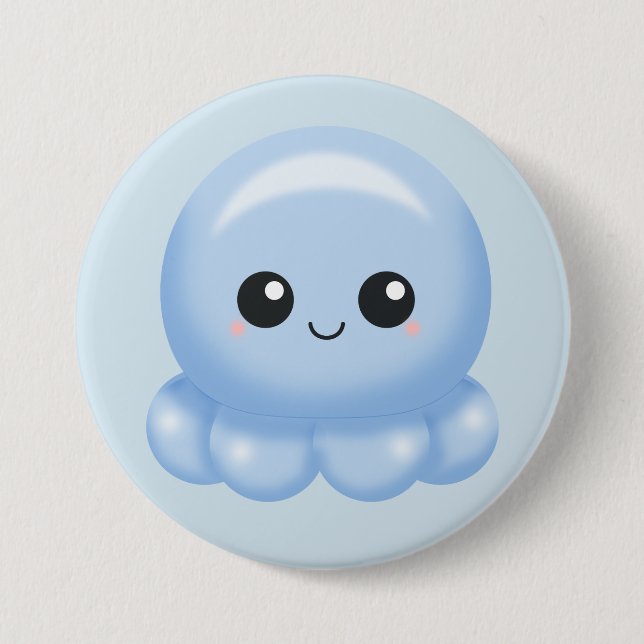 Kawaii Cartoon Blue Octopus 7.5 Cm Round Badge (Front)