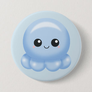 Kawaii Cartoon Blue Octopus 7.5 Cm Round Badge