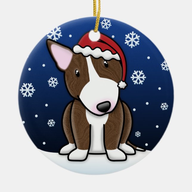 Kawaii Cartoon Brindle Bull Terrier Christmas Ceramic Tree Decoration (Front)