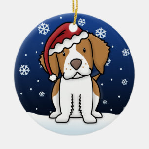 Kawaii Cartoon Brittany Spaniel Christmas Ornament