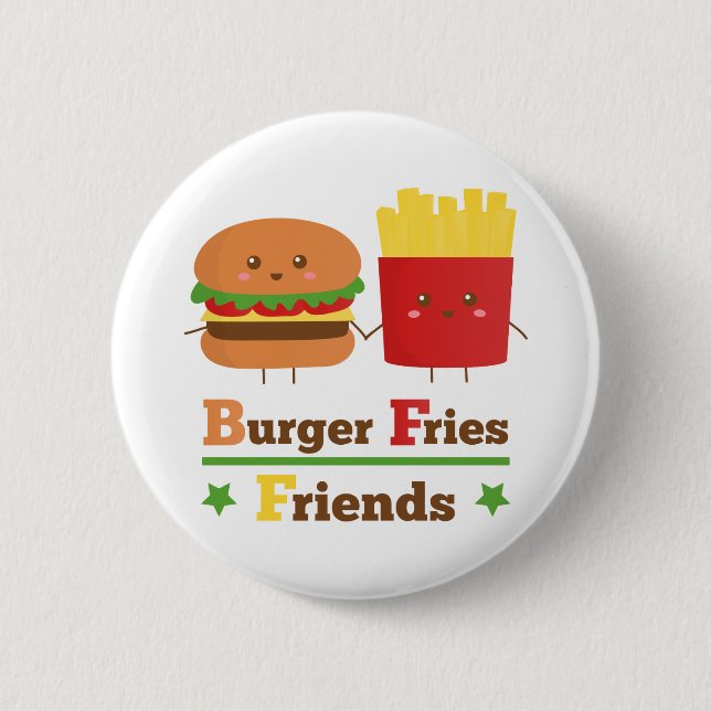 Kawaii Cartoon Burger Fries Friends BFF 6 Cm Round Badge (Front)