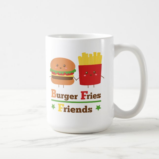 Kawaii Cartoon Burger Fries Friends BFF Coffee Mug (Right)