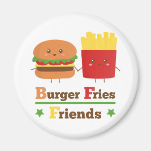 Kawaii Cartoon Burger Fries Friends BFF Magnet