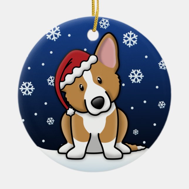 Kawaii Cartoon Cardigan Welsh Corgi Christmas Ceramic Tree Decoration (Front)