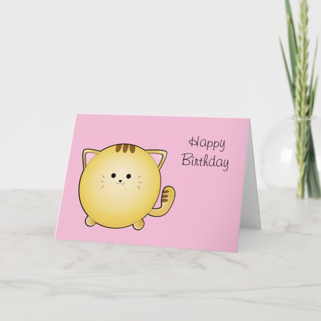 Kawaii Cartoon Cat Birthday Card (Front)