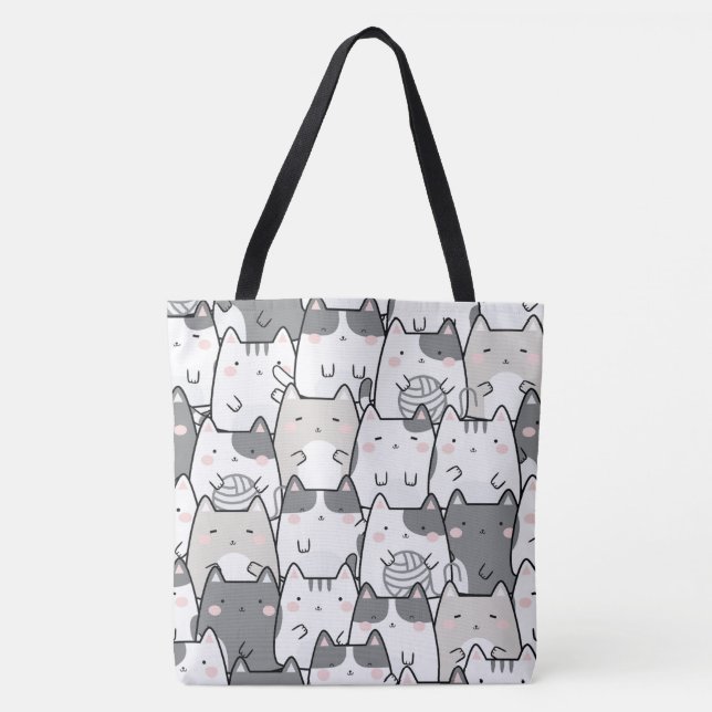 Kawaii Cartoon Cat Tote Bag (Front)