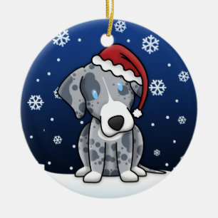 Kawaii Cartoon Catahoula Leopard Dog Christmas Ceramic Tree Decoration