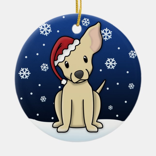 Kawaii Cartoon Chihuahua Christmas Ornament (Front)