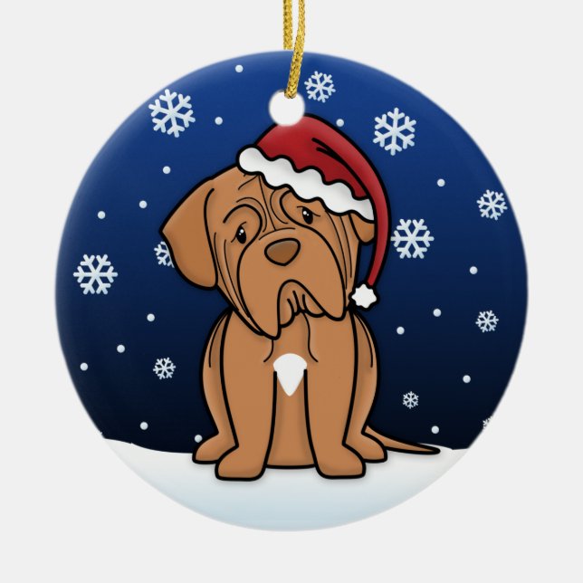 Kawaii Cartoon Dogue de Bordeaux Christmas Ceramic Tree Decoration (Front)