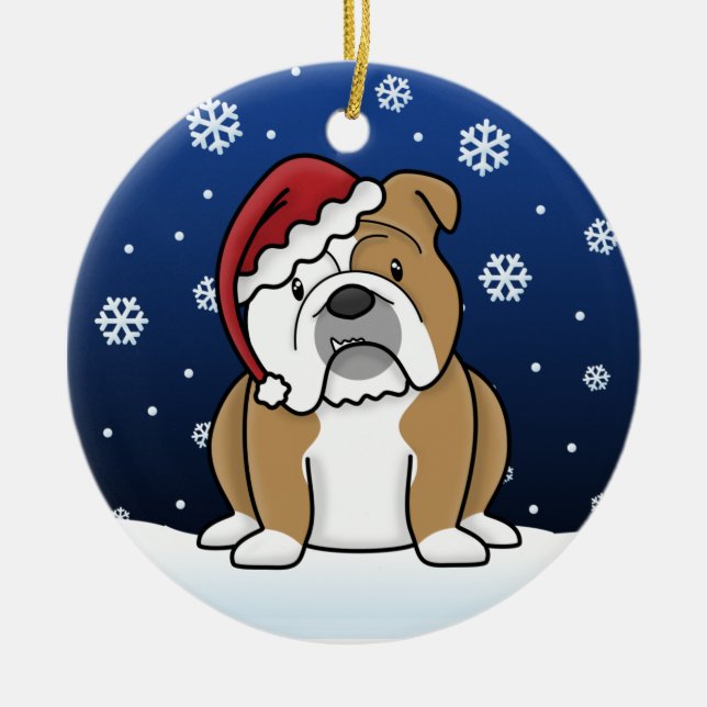 Kawaii Cartoon English Bulldog Christmas Ornament (Front)