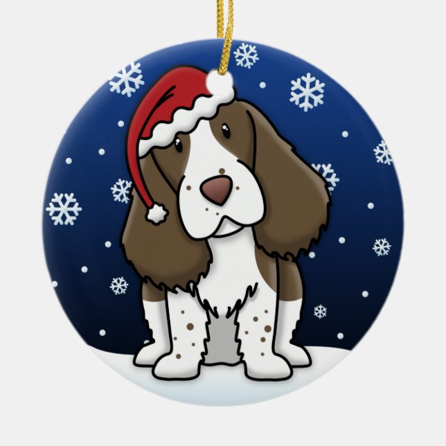 Kawaii Cartoon English Springer Spaniel Christmas Ceramic Tree Decoration (Front)