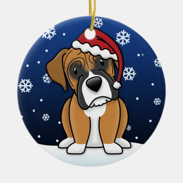 Kawaii Cartoon Fawn Boxer Christmas Ceramic Tree Decoration (Front)