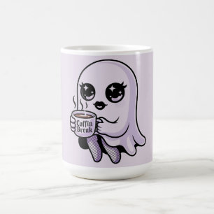 Kawaii Cartoon Ghost with Fishnet Stockings Coffee Mug