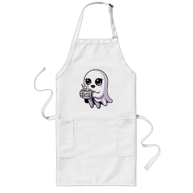 Kawaii Cartoon Ghost with Fishnet Stockings Long Apron (Front)