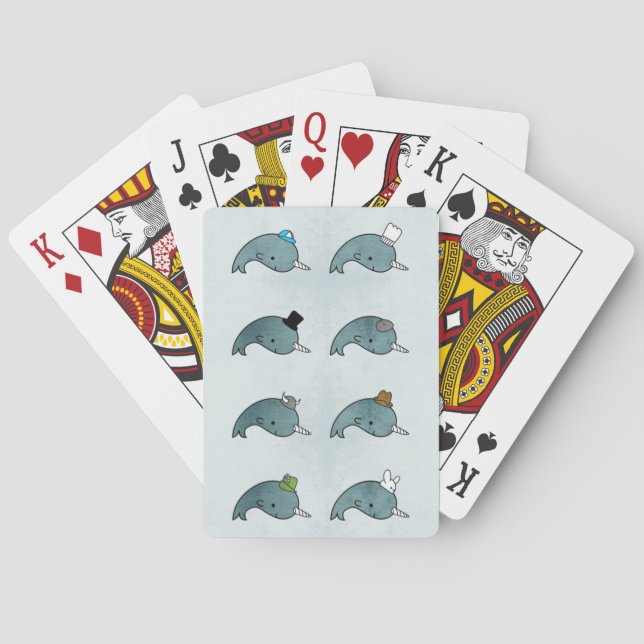 Kawaii Cartoon Grunge Narwhals with hats Card Deck (Back)