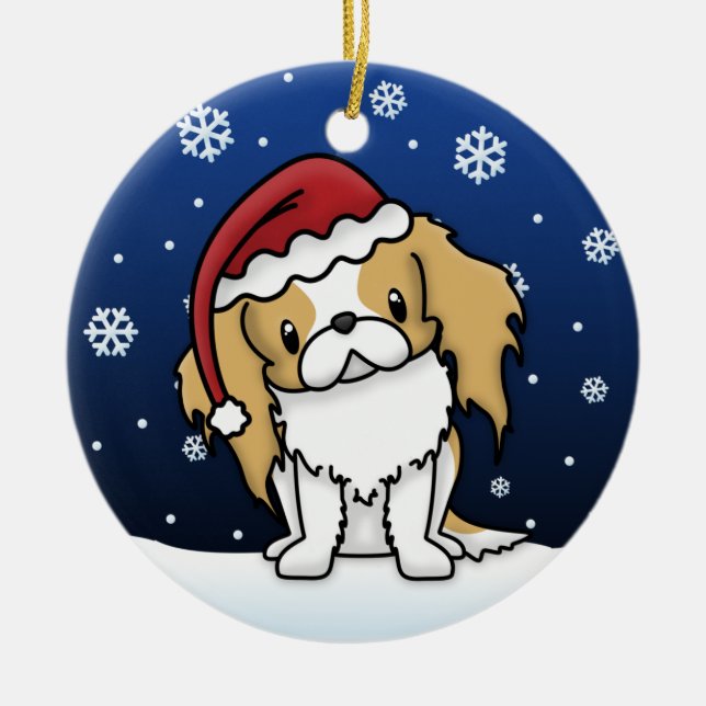 Kawaii Cartoon Japanese Chin Christmas Ornament (Front)