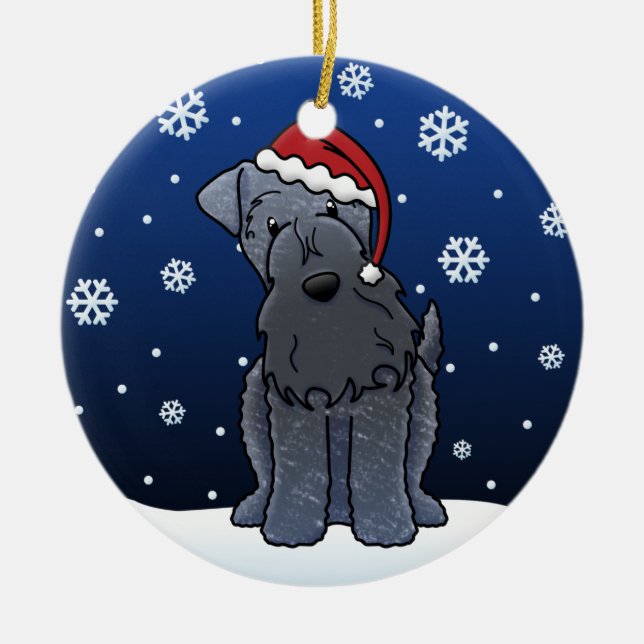 Kawaii Cartoon Kerry Blue Terrier Christmas Ceramic Tree Decoration (Front)