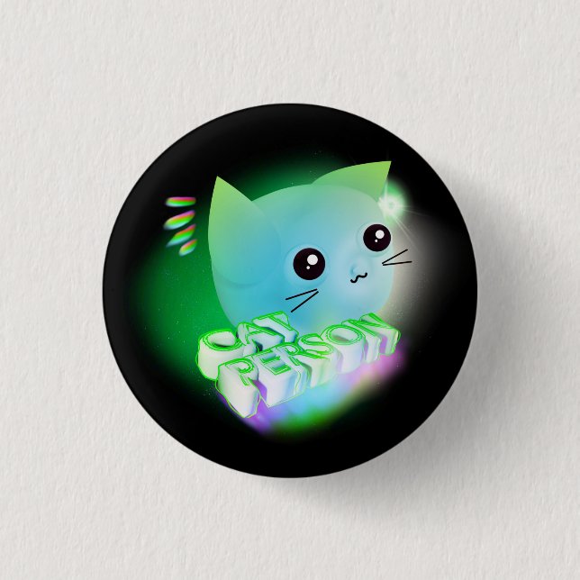 Kawaii Cartoon Kitten Button (Front)
