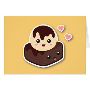 Kawaii Cartoon of Vanilla Ice Cream and Brownie