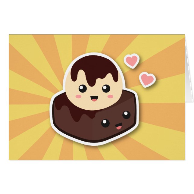 Kawaii Cartoon of Vanilla Ice Cream and Brownie (Front Horizontal)