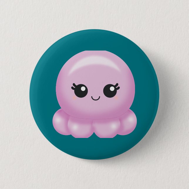 Kawaii Cartoon Pink Octopus 6 Cm Round Badge (Front)