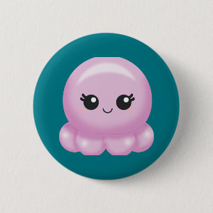 Kawaii Cartoon Pink Octopus 6 Cm Round Badge