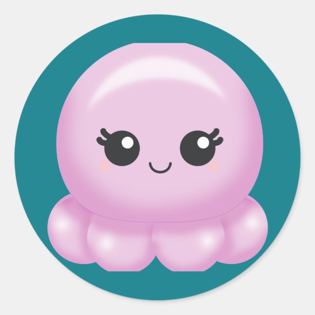 Kawaii Cartoon Pink Octopus Classic Round Sticker (Front)