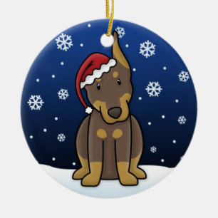 Kawaii Cartoon Red Doberman Christmas Ornament