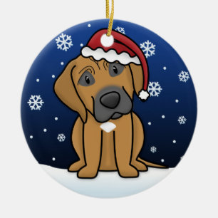 Kawaii Cartoon Rhodesian Ridgeback Christmas Ceramic Tree Decoration