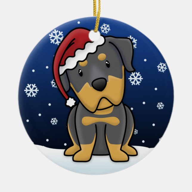 Kawaii Cartoon Rottweiler Christmas Ceramic Tree Decoration (Front)
