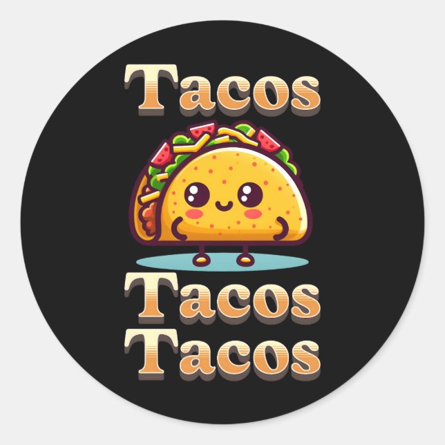 Kawaii Cartoon Tacos  Classic Round Sticker (Front)