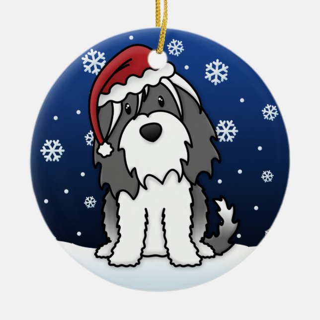 Kawaii Cartoon Tibetan Terrier Christmas Ceramic Tree Decoration (Front)