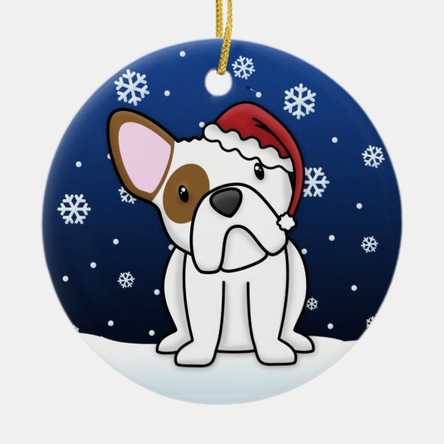 Kawaii Cartoon WB Bulldog Christmas Ceramic Tree Decoration (Front)