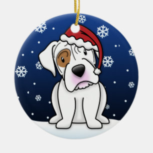 Kawaii Cartoon White Boxer Christmas Ceramic Tree Decoration