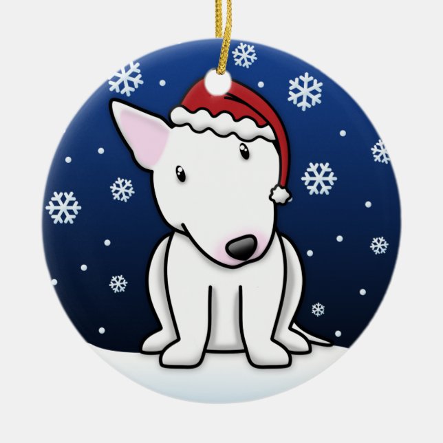 Kawaii Cartoon White Bull Terrier Christmas Ceramic Tree Decoration (Front)