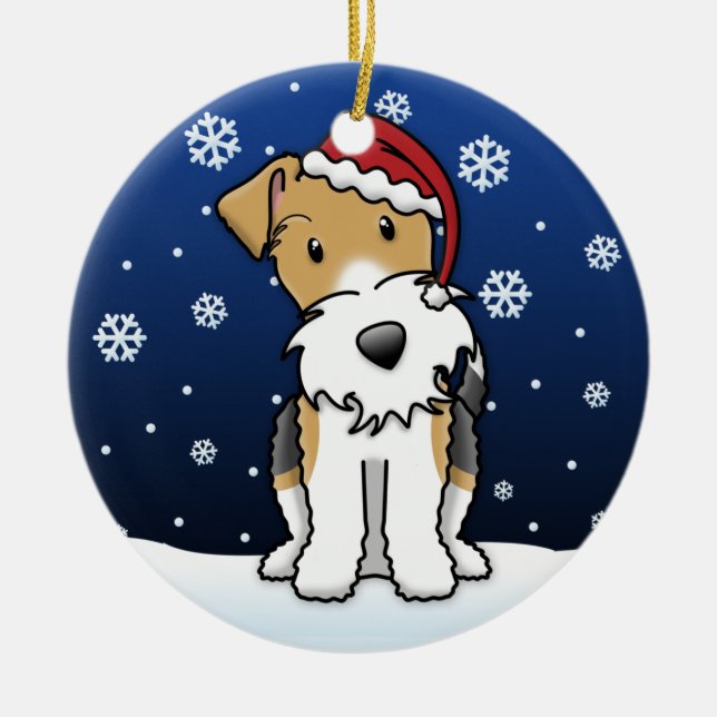 Kawaii Cartoon Wire Fox Terrier Christmas Ornament (Front)
