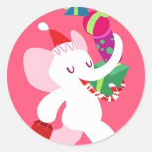 Kawaii Cartoon X-mas White Elephant Classic Round Sticker
