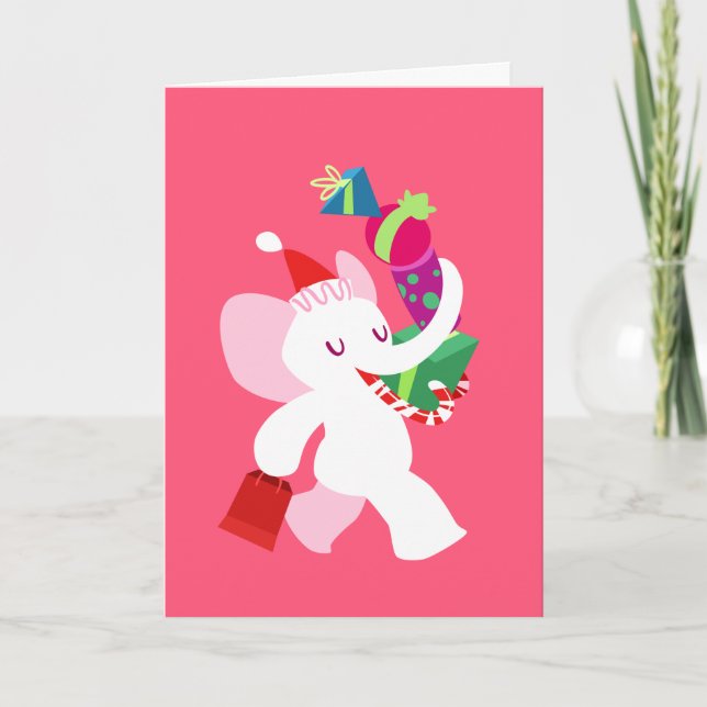 Kawaii Cartoon X-mas White Elephant Holiday Card (Front)